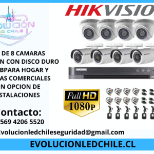 kit de 8 Aamaras Analogo Hikvision + Disco Duro 500Gb 4 Balas y Domos